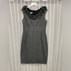 London‎ Times Grey Sheath Dress Ruffle Collar Size 14